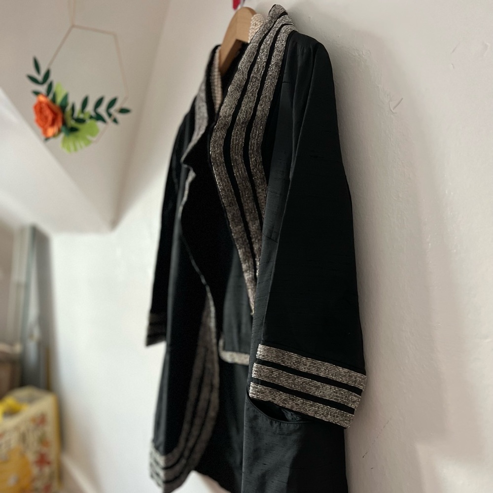VTG black raw silk jacket and coordinating sleeveless blouse TAILORMADE
